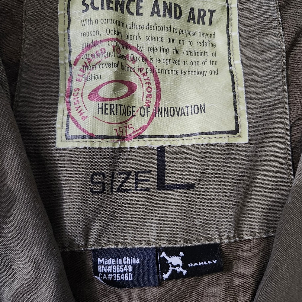 VTG Oakley Military Green Field Jacket Embroidered Logos Science and Art Large - Picture 12 of 16